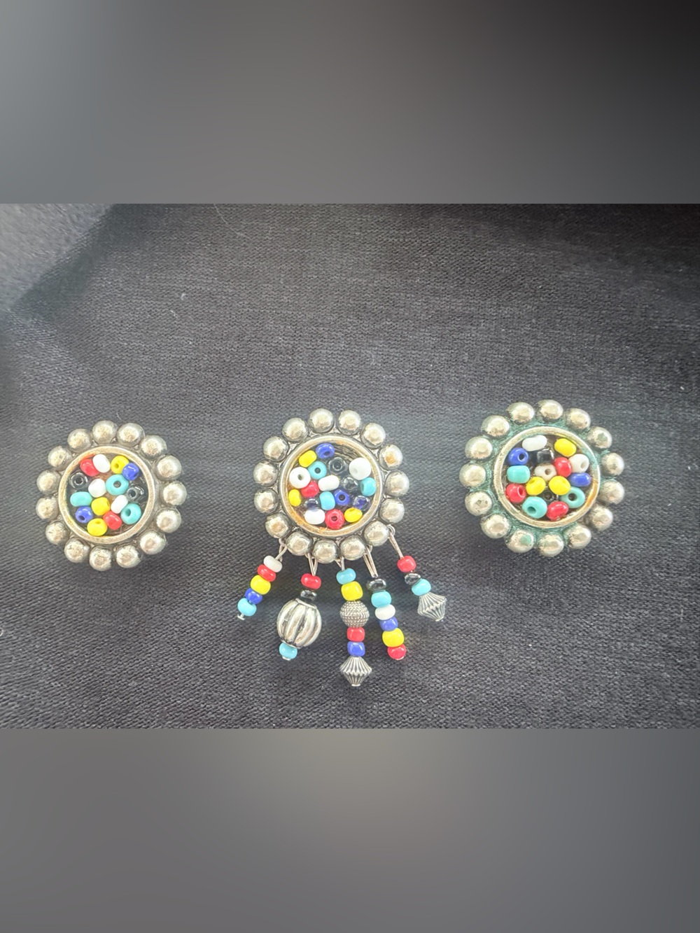 Multicolor Beaded Silver-Tone Button Covers